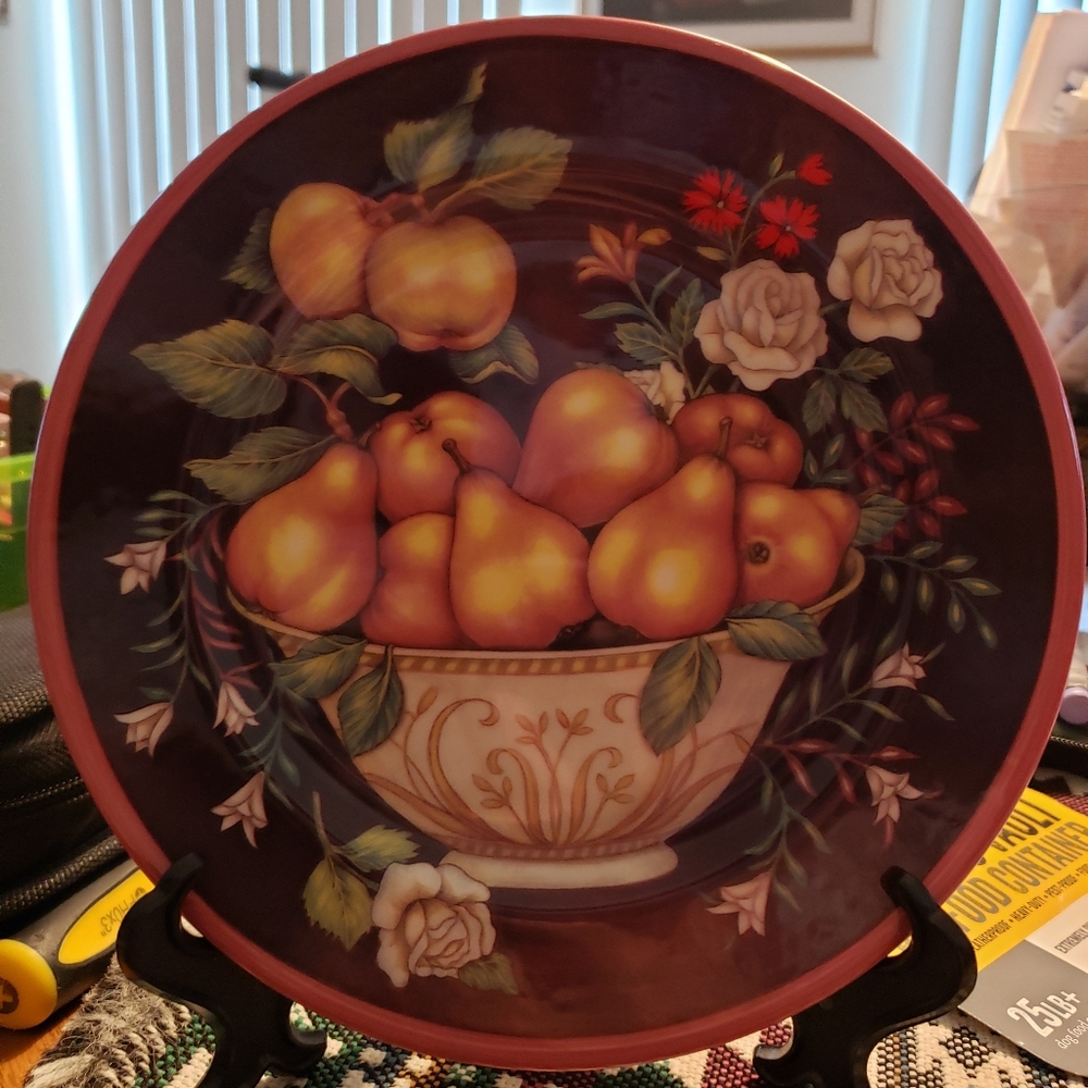 Dish and stand with Tuscan fruit on it
